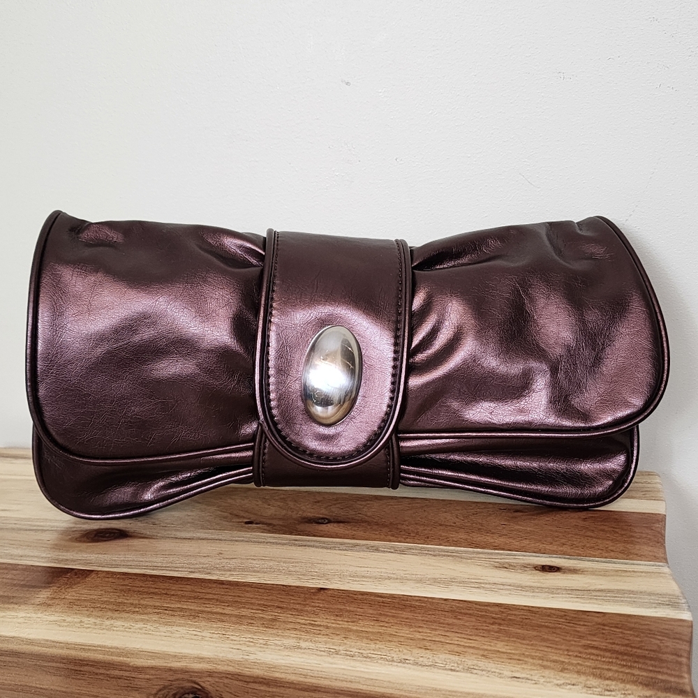 Metallic Bronze Clutch Evening Bag Purse with Removable Shoulder Strap